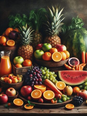 A vibrant assortment of fruits and vegetables ideal for juicing.