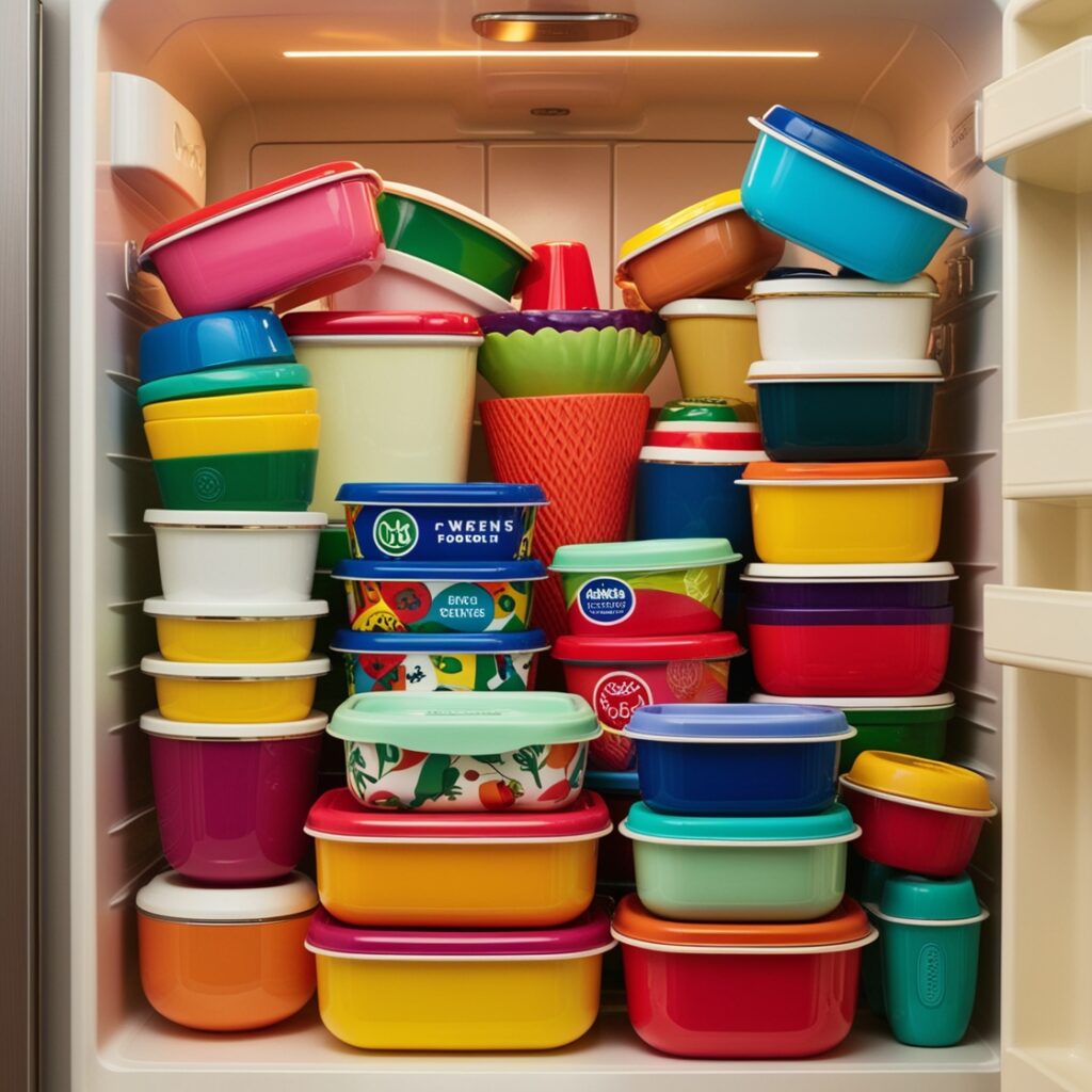 Colorful PP food containers stacked in a refrigerator, ideal for meal prepping and microwaving
PP plastic, polypropylene, microwave-safe containers, meal prep containers, food storage